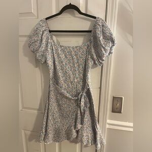 Altar'd State Blue Floral Puff Sleeve Dress